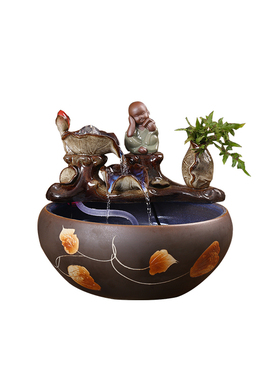 优选新中式陶瓷流水m喷泉摆件客厅桌面循环雾化水景鱼缸加湿器开