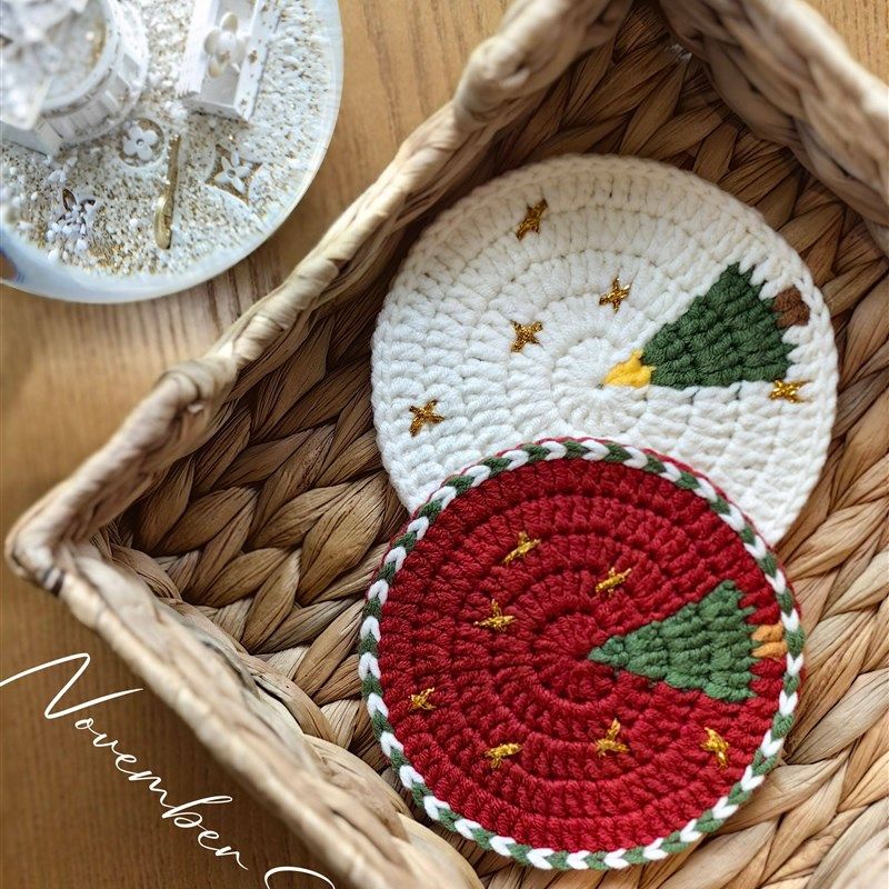 新款手工DIY圣l诞新年礼品手工钩织毛线杯垫餐垫隔热北欧装饰花片,服饰配件/皮带/帽子/围巾,DIY编织材料包,淘宝优惠券,粉丝福利购,淘宝优惠卷