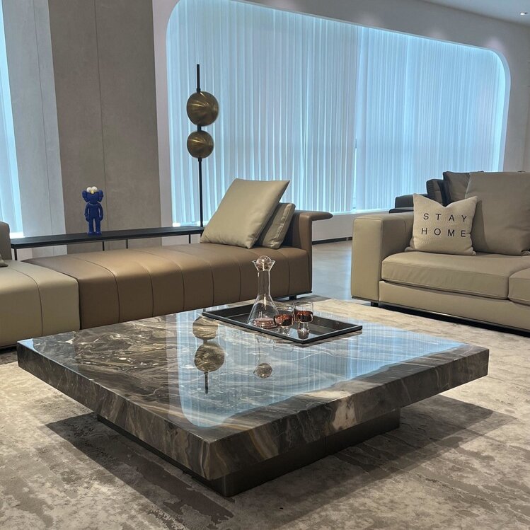 优选意式轻奢岩板方茶几威尼斯棕大理石N客厅极简家用方形高级