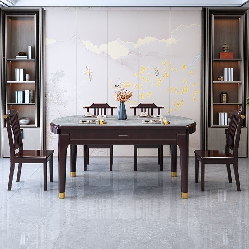 优选d实木岩板餐桌椅组合方圆两用餐桌家用小户型伸缩折叠吃