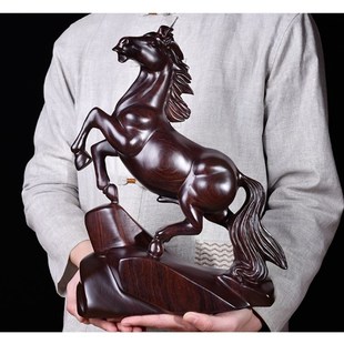 新款马摆件红色实l木雕刻生肖马到成功房屋缺角补角五行缺火属性