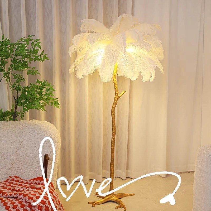 优选法式奶油风鸵鸟羽毛落地w灯客厅沙发旁卧室氛围灯极简轻奢装