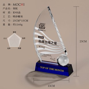 精选高端水晶奖杯定制加盟牌企业年会员工颁奖奖牌.定做纪念品