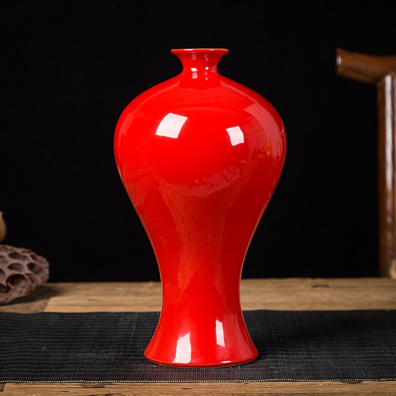 优选红色葫芦瓶景德镇瓷器客厅酒柜摆H件现代中式玄关装饰品陶瓷