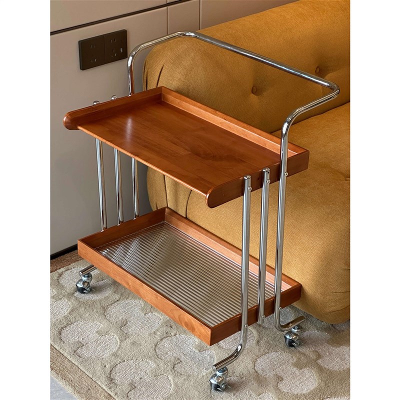 优选家的角落  客厅餐厅中古茶几推G车高级感移动酒水架水吧带