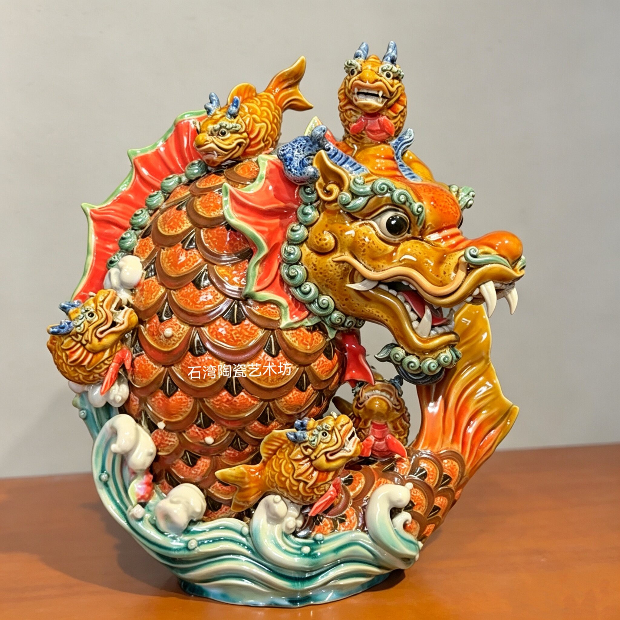 陶瓷鳌鱼神兽鲤鱼龙门手工摆件