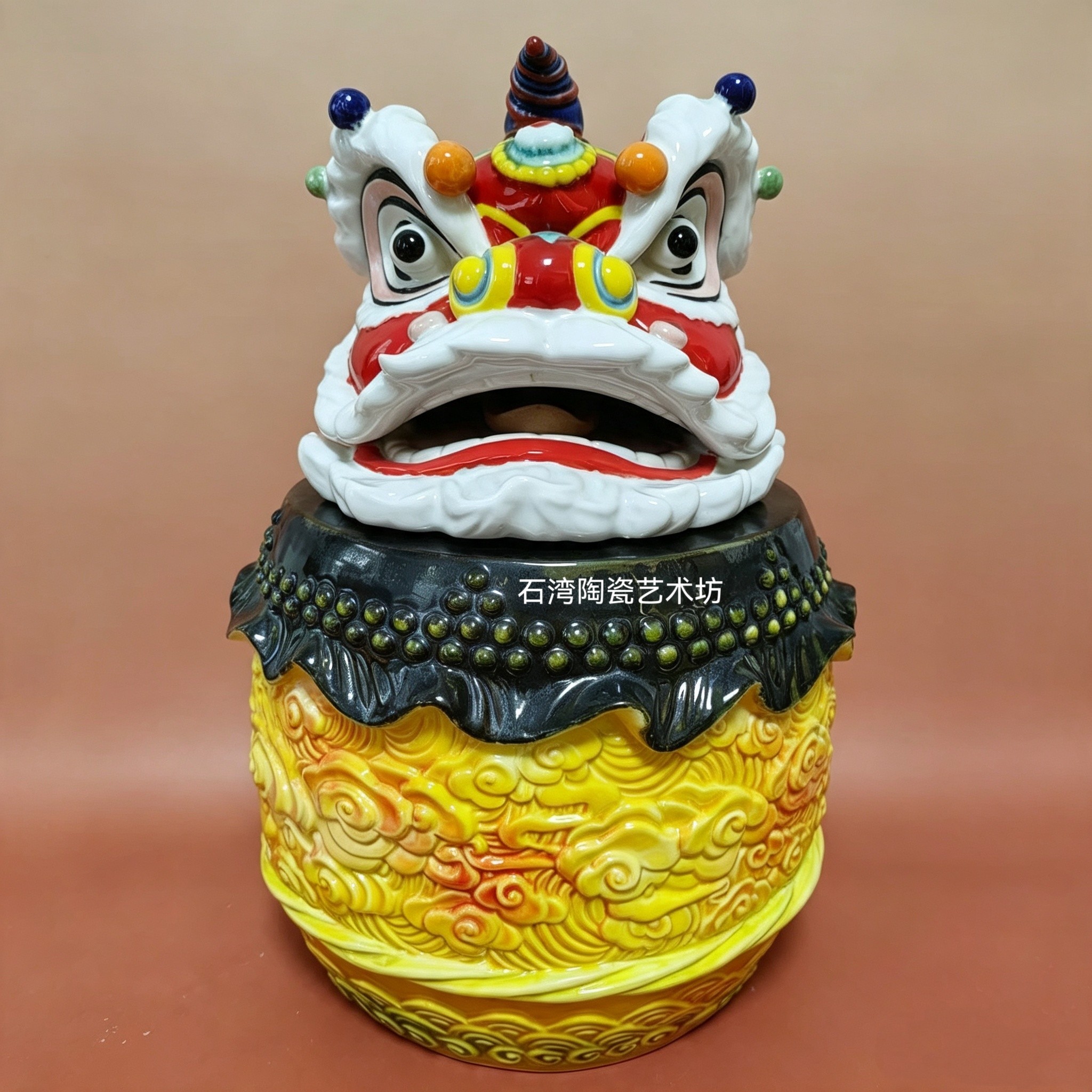 陶瓷醒狮鼓手工饰品家居摆件乔迁图片