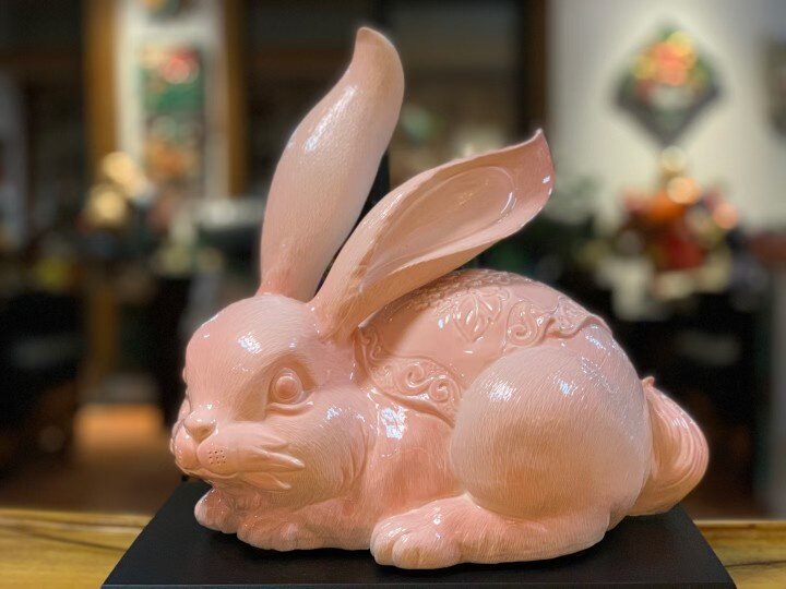 陶瓷生肖白兔手工摆件礼品