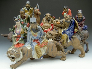 石湾公仔陶瓷八仙过海手工摆件家居入伙祝寿公司镇宅风水摆设