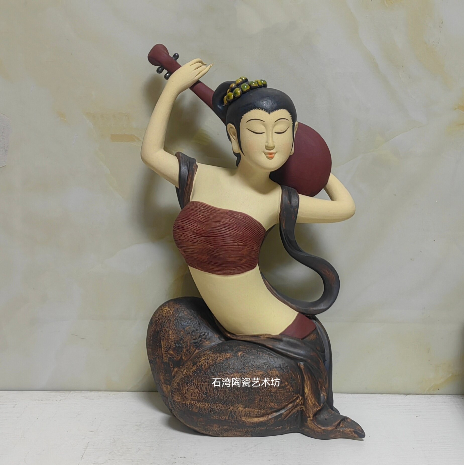 陶瓷仕女敦煌飞天琵琶乐器摆件
