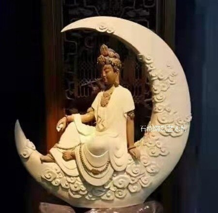 石湾公仔陶瓷水月观音禅意客厅图片