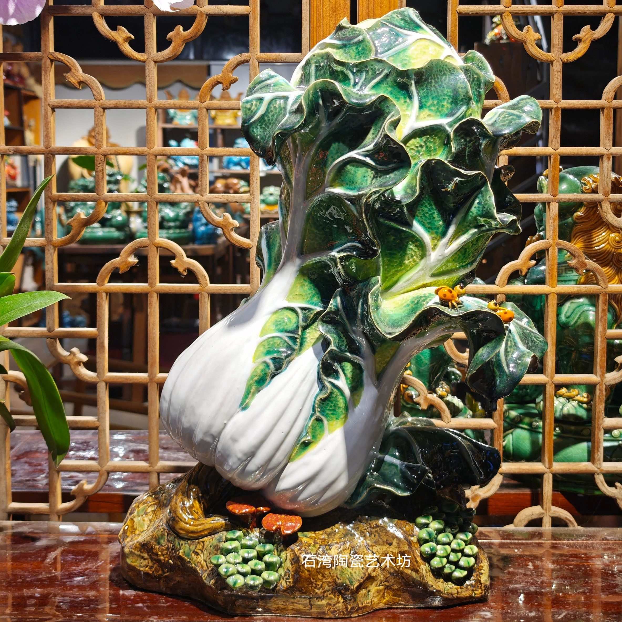 石湾陶瓷大白菜手工摆件招财