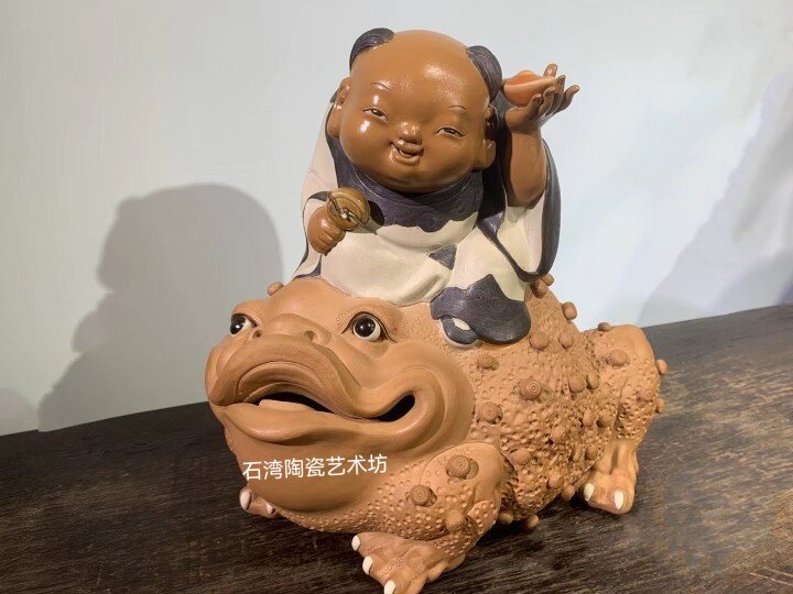 石湾公仔桌面金蟾茶宠招财摆件