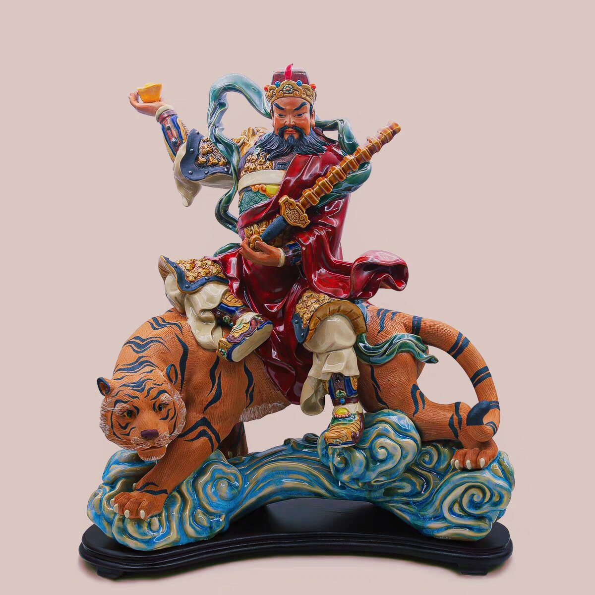 陶瓷财神赵公明伏虎手工摆件