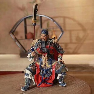 石湾公仔陶瓷关公摆件家居店铺供奉三国演义关羽夜读春秋坐关公