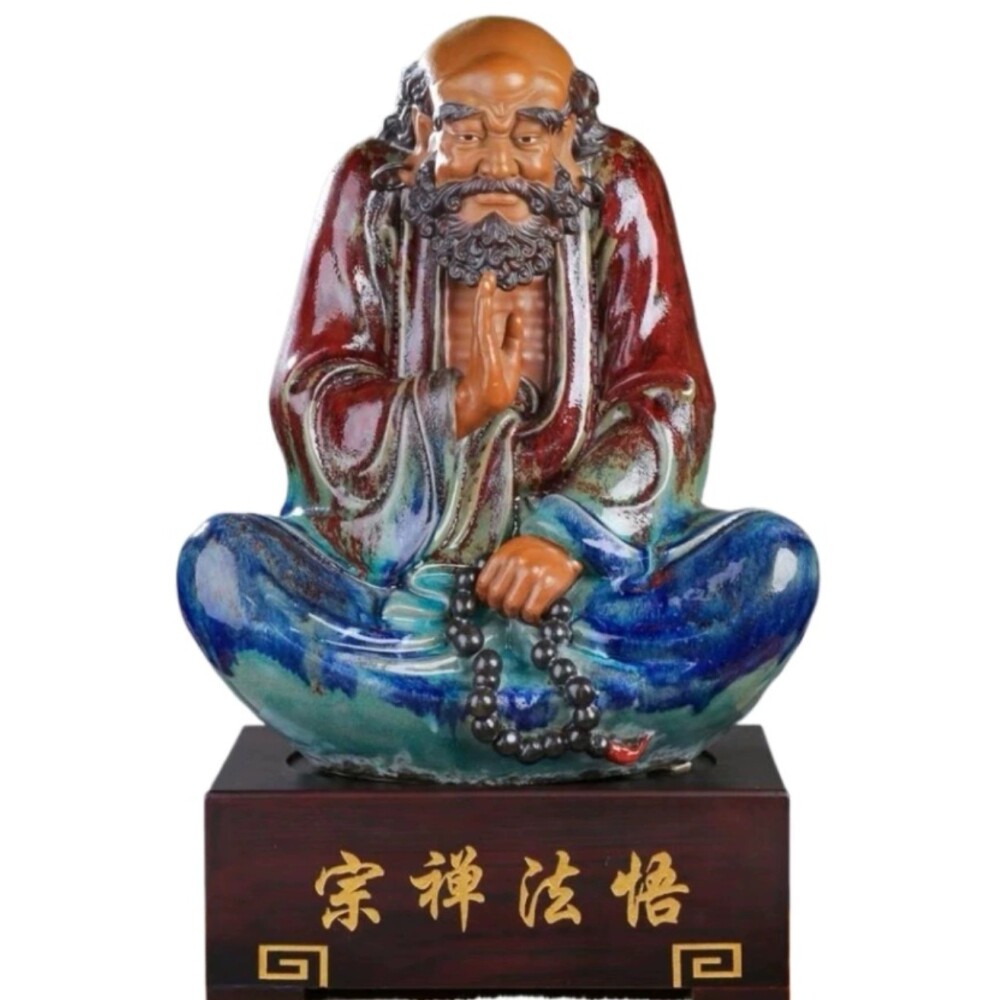 陶瓷达摩祖师手工摆件石湾公仔家居装饰品工艺品罗汉禅意佛像摆件