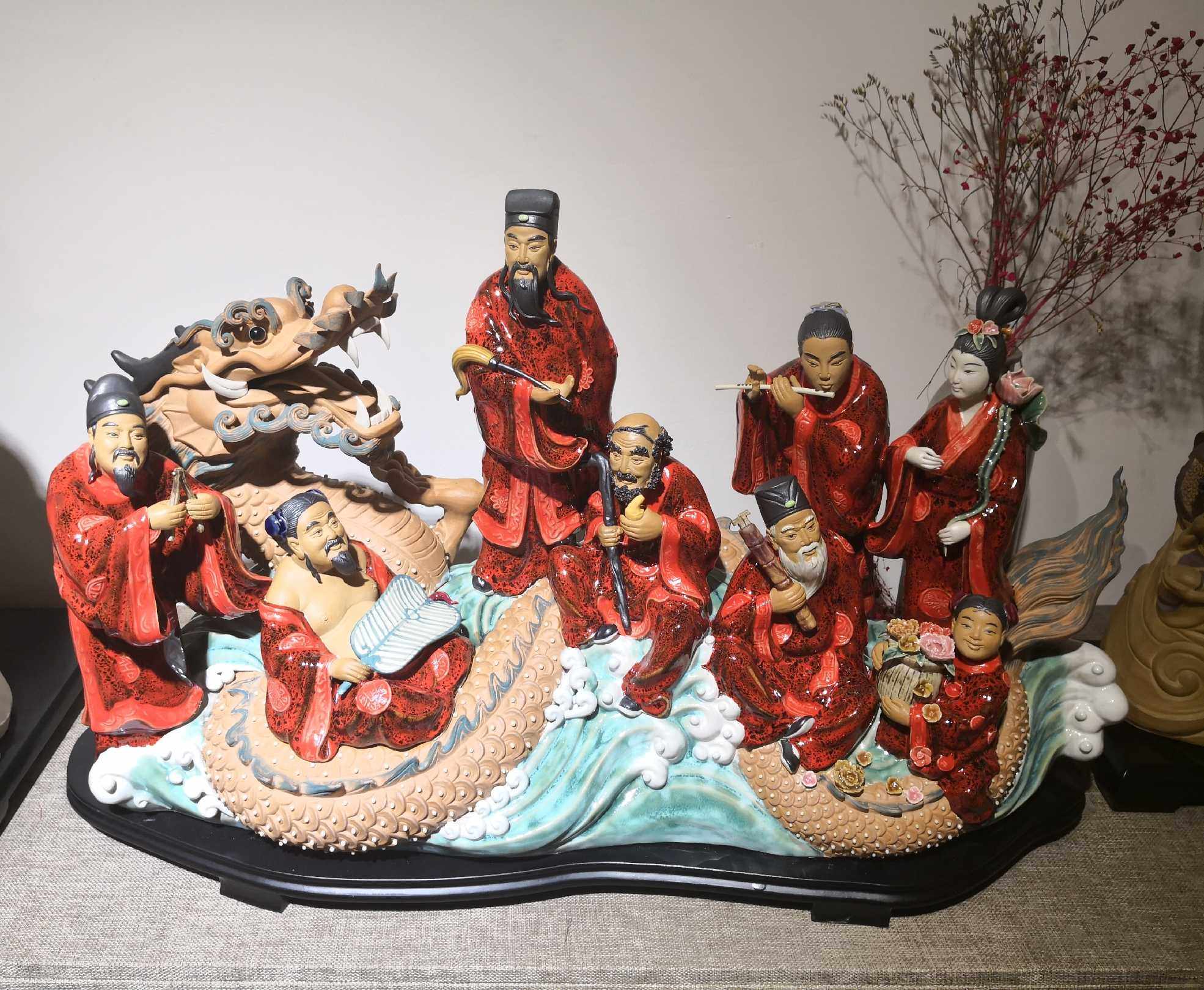 龙八仙过海中式家居客厅石湾陶瓷