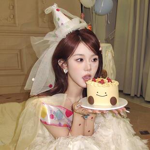 公主水钻头纱生日帽发夹女甜美少女心拍照道具氛围感头饰发卡发饰