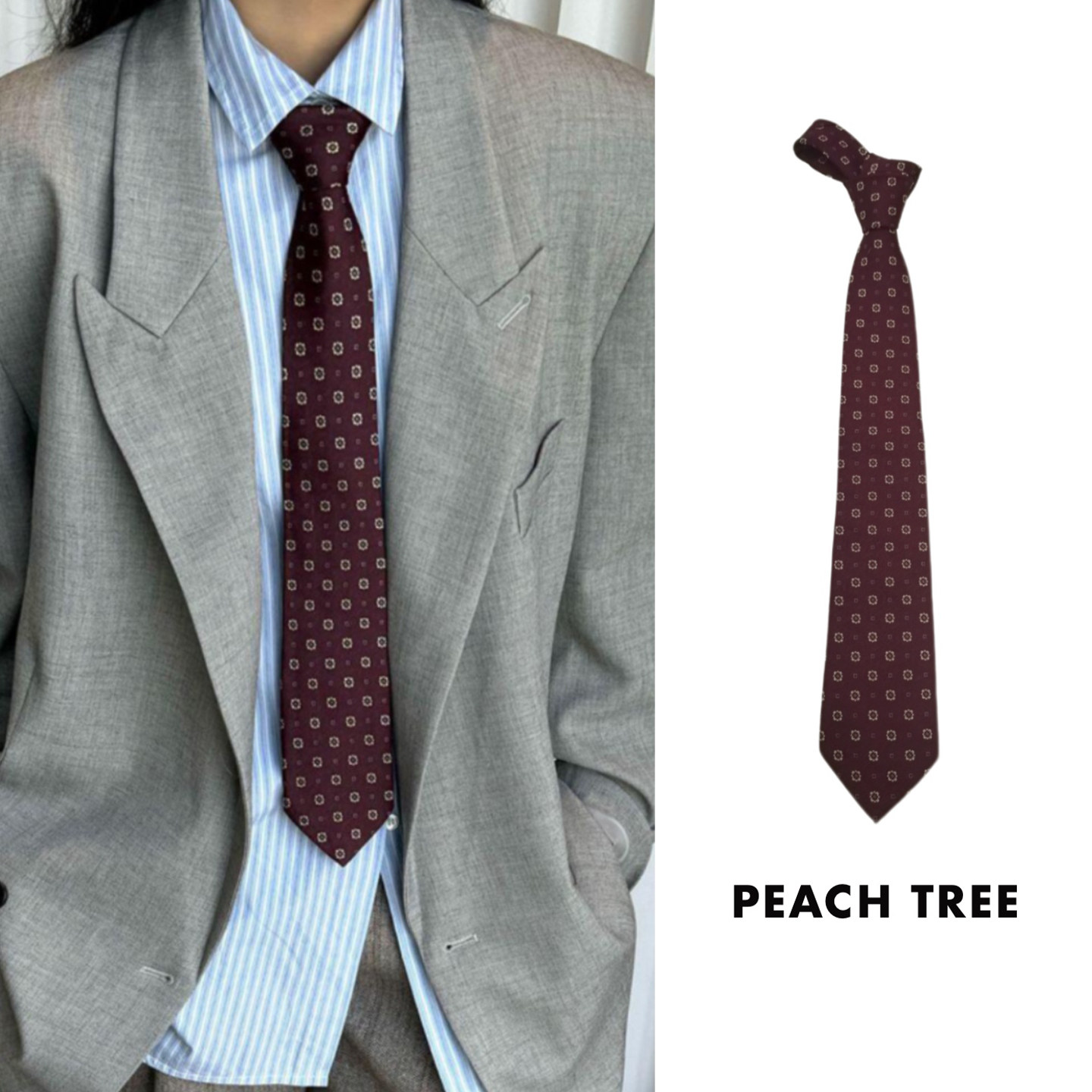 高智感！老钱风紫红色刺绣领带韩版复古手打vintage休闲时尚领巾