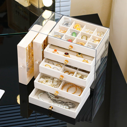 首饰盒多层防氧化绒布精致耳环项链手镯饰品收纳盒高档配饰手饰盒