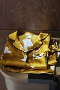 奢华高定 丝绸睡衣套装女芭蕾舞印花长袖长裤衬衫领高级感家居服