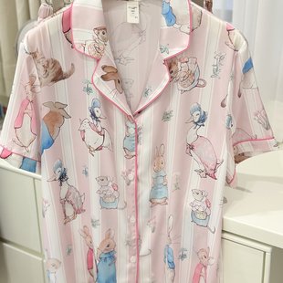 短裤 伦敦轻奢 女短袖 夏季 卡通彼得兔印花小众家居服 丝绸睡衣套装