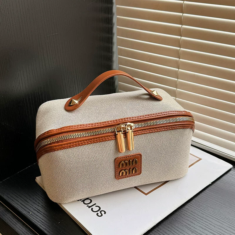 Retro capacious cosmetic bag, handheld organizer bag, high-end