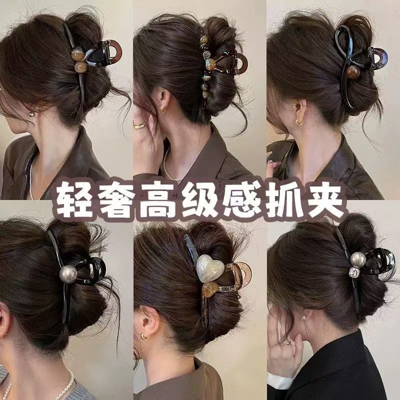 高级感精致抓夹蝴蝶结大号发夹发量多女饱满后脑勺鲨鱼夹发卡