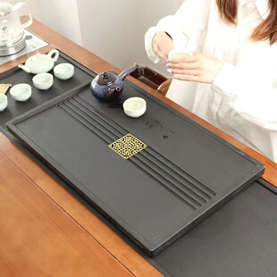 茶台整块石头托盘 天然乌金石茶盘家用原石石材现代简约茶海排水式