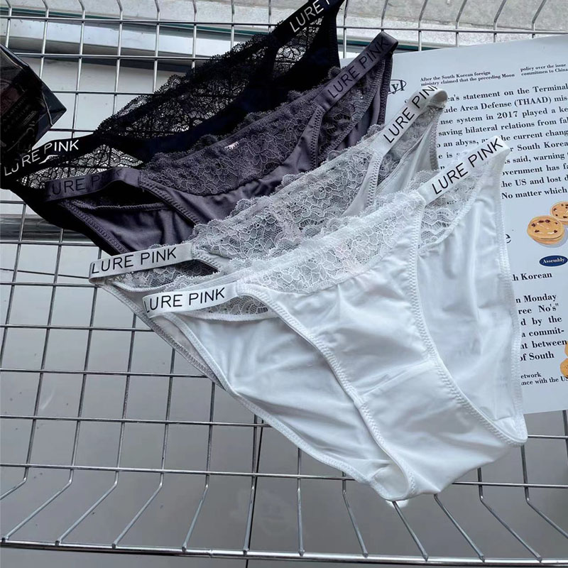 欧美风性感火辣字母窄边蕾丝拼接内裤女高开叉长腿低腰三角内裤T