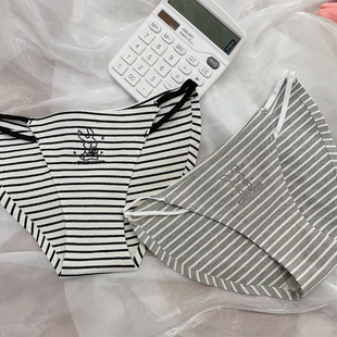 有点甜有点撩~高开叉细带长腿少女纯棉低腰性感无痕条纹三角内裤T