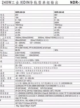 明纬NDR开关电源EDR导轨式75W120W150W240W直流24V5A12V20A变压器