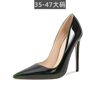 欧美外贸渐变色47大码单鞋细跟性感模特走秀高跟鞋正装时尚女皮鞋
