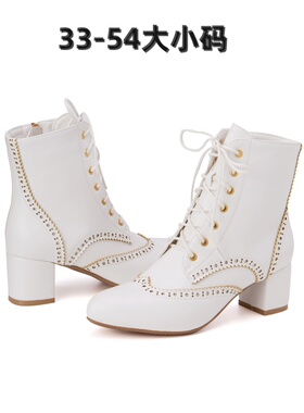 欧美跨境外贸中粗跟短靴54大码胖MM反串伪娘CDTS马丁靴花边及踝靴