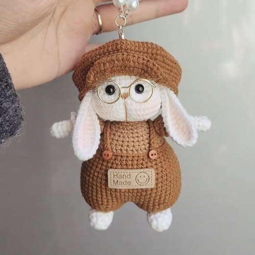 手工编织贝雷帽可爱超萌糖糖兔diy毛线钩针材料包手机包包挂件