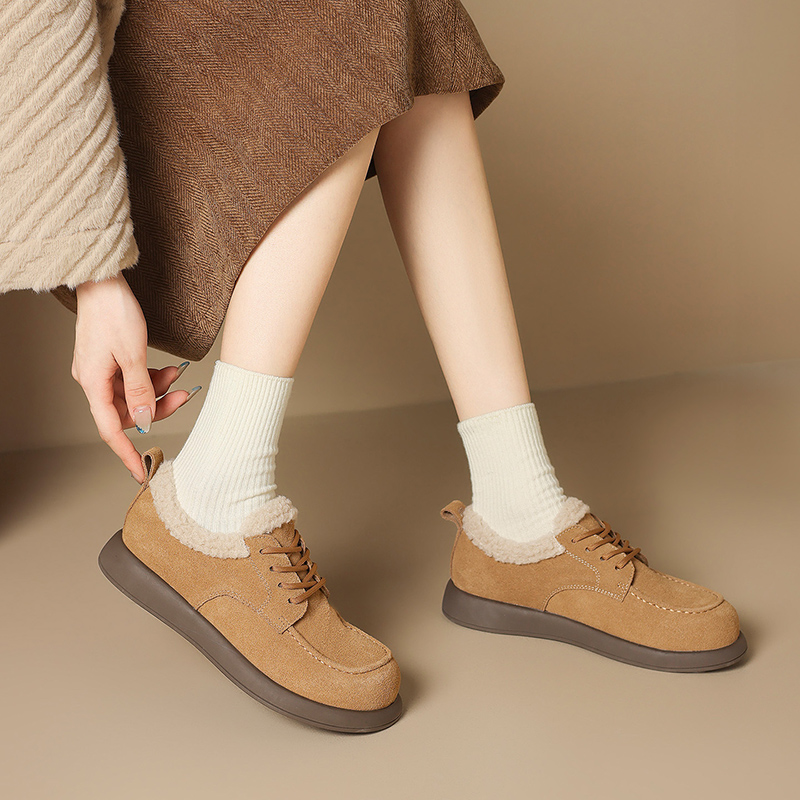 【牛剖层革】百搭系带皮鞋女乐福鞋女勃肯鞋冬季加绒女单鞋勃肯鞋