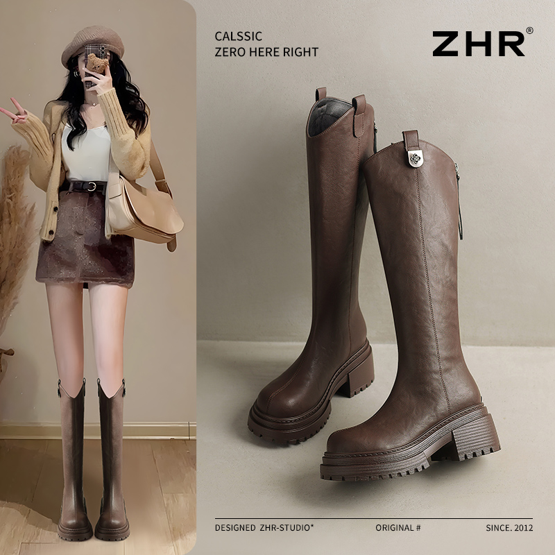 骑士靴新款冬季厚底小个子显瘦