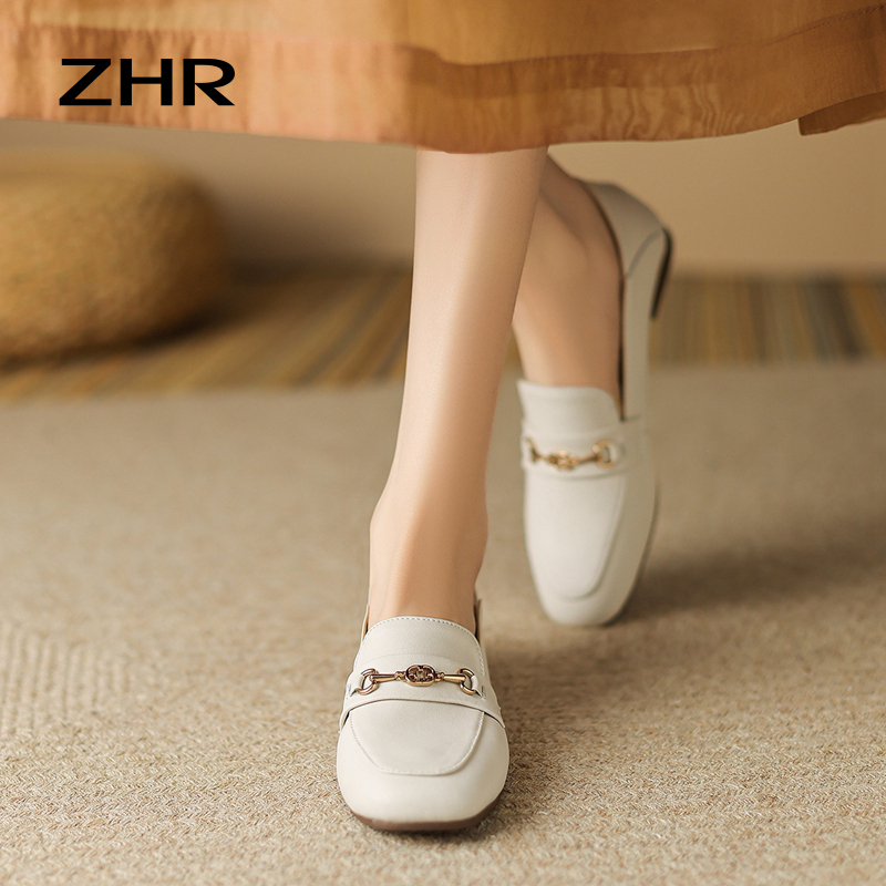 软底真皮一脚蹬乐福小皮鞋子女