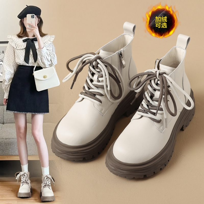 ZHR马丁靴白色厚底工装短靴
