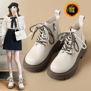 厚底马丁靴女2023新款 风机车靴 秋冬英伦风炸街小短靴加绒加厚工装