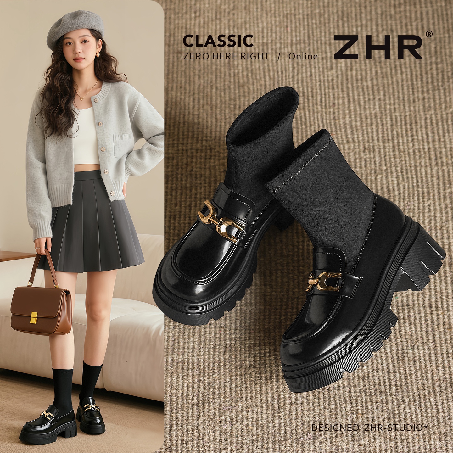 乐福弹力袜靴一脚蹬轻便百搭