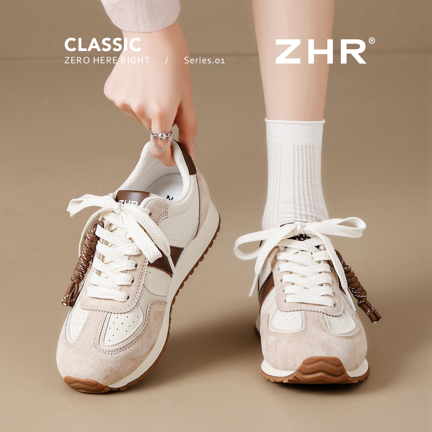 ZHR真皮复古百搭厚底德训鞋