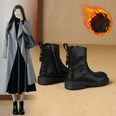 ZHR/则则侧拉链时装靴女秋冬季专柜同款马丁靴女款加绒短靴子女靴