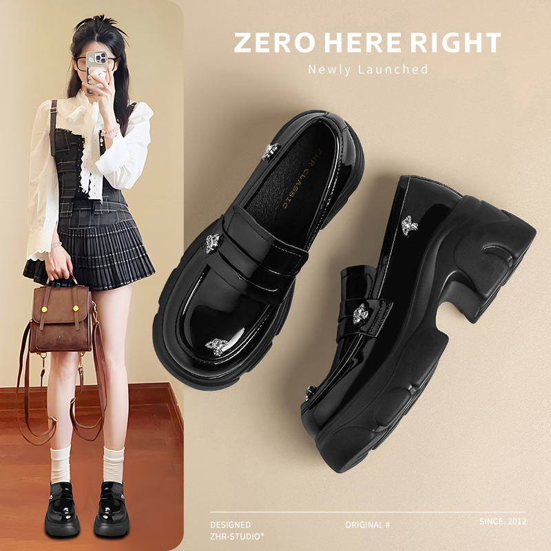 ZHR舒适厚底水钻高跟乐福鞋女