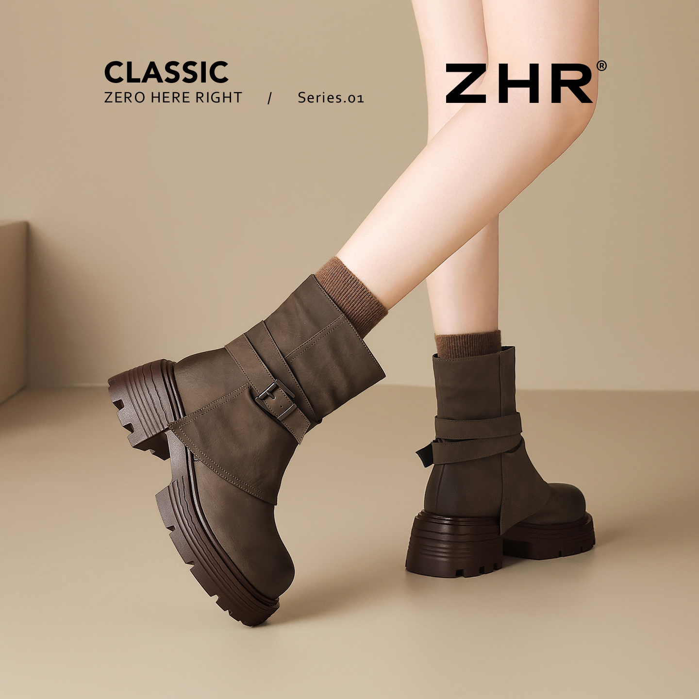 ZHR短靴女2025新款厚底马丁靴