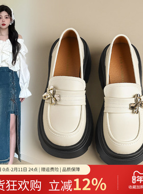 ZHR黑色乐福鞋女2025春季新款厚底增高百搭气质小皮鞋一脚蹬粗跟