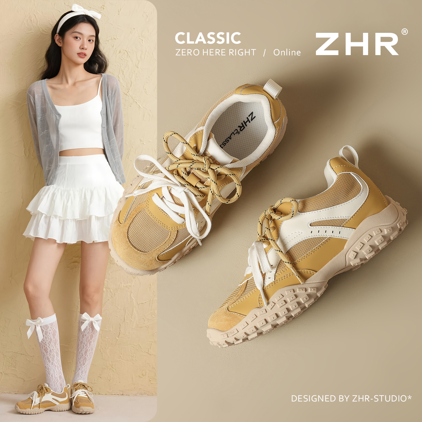 ZHR黄色德训鞋透气阿甘鞋