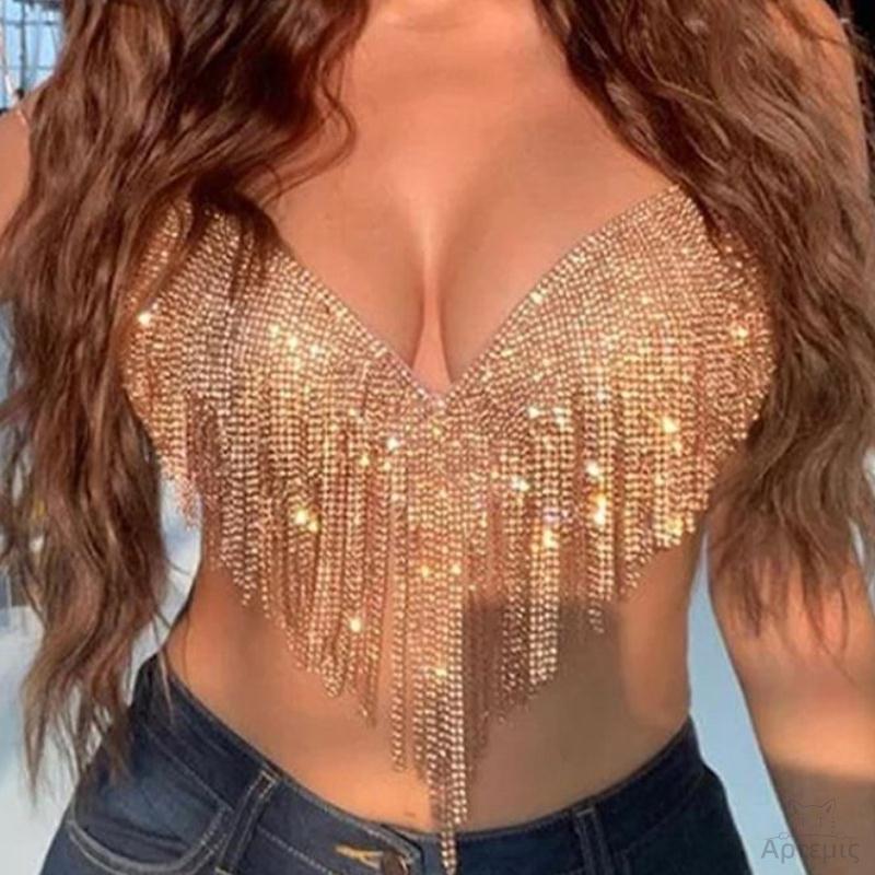女装满钻上衣时尚性感露背短款辣妹吊带背心Women diamond vest