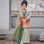 春秋新款 汉服女童宋制对襟衫 宝宝套装 儿童古风摄影唐装 中国风古装