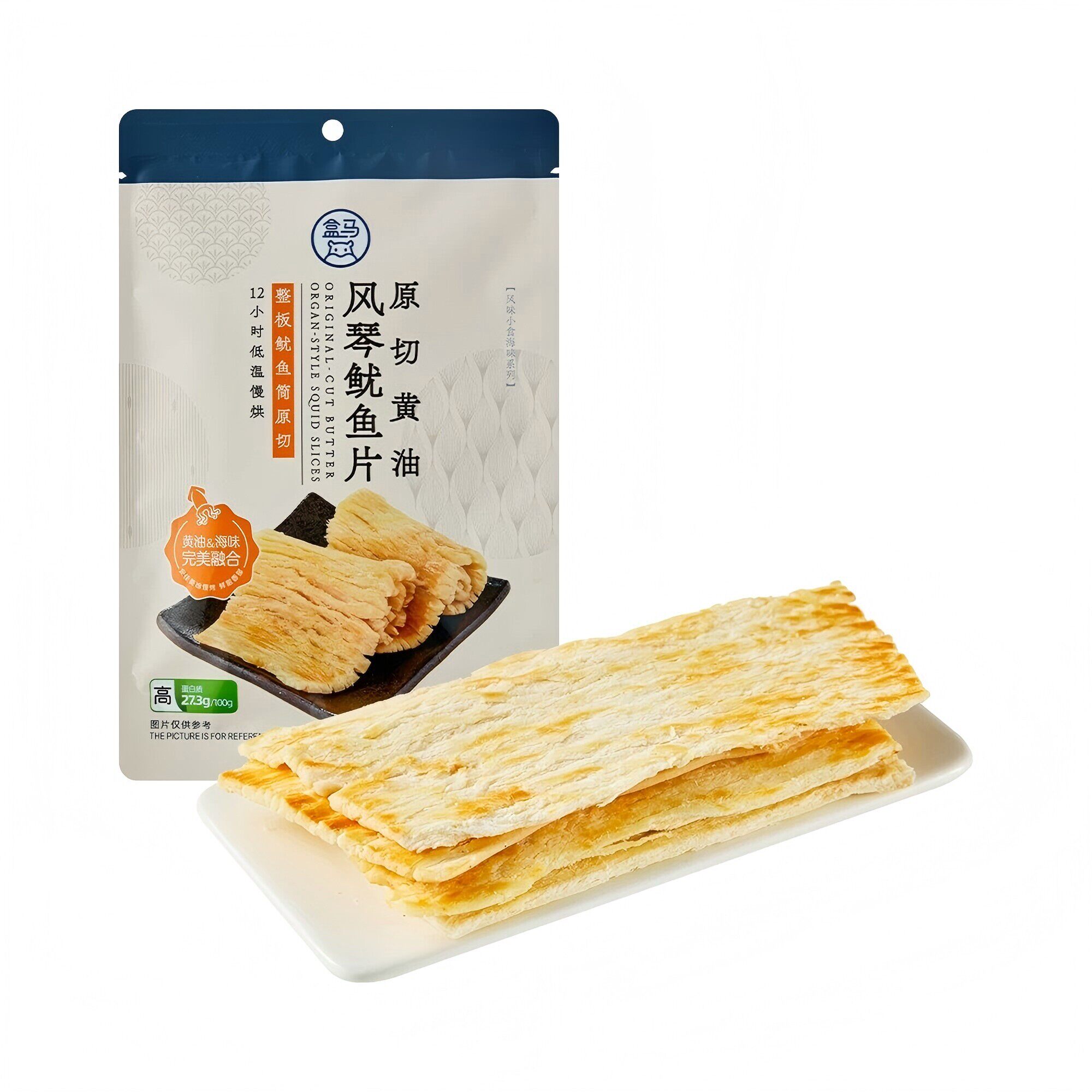 盒马代购原切黄油风琴鱿鱼片75g袋装控温慢烤即食海鲜零食小包装